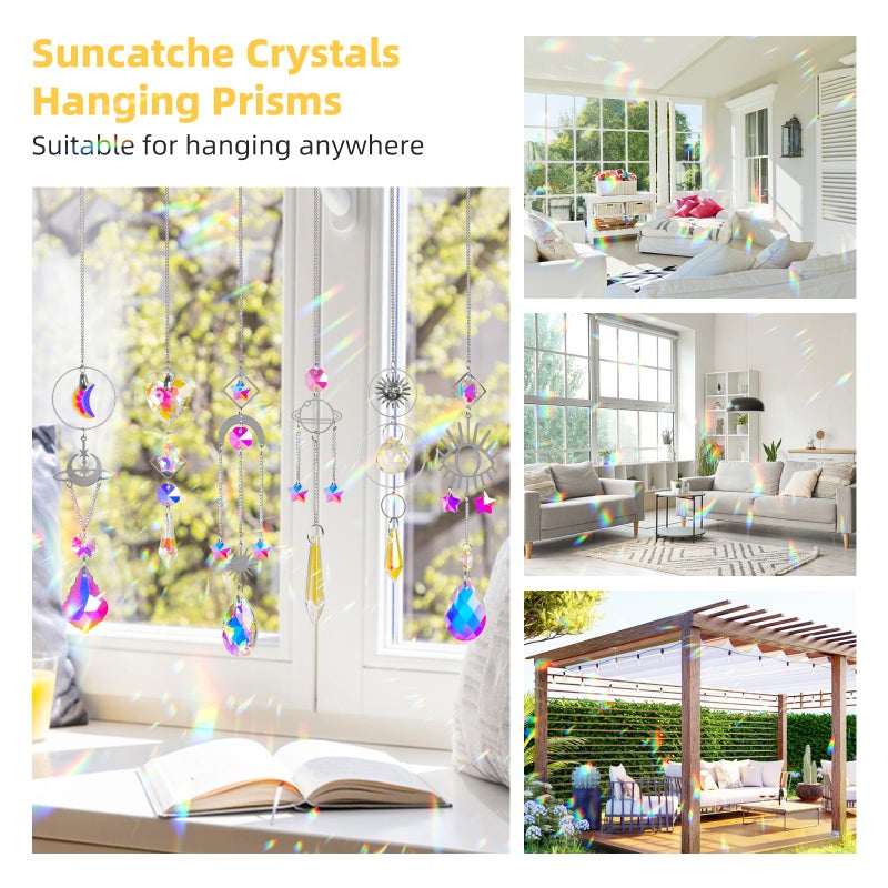 ilclviz Sun Catchers 6Pieces Colorful Crystals Suncatcher with Chain Pendant Ornaments Hanging Crystals Prism Rainbow for Window Home Indoor Outdoor Car Mirror Garden Christmas Day Party Wedding Decoration - Image 2